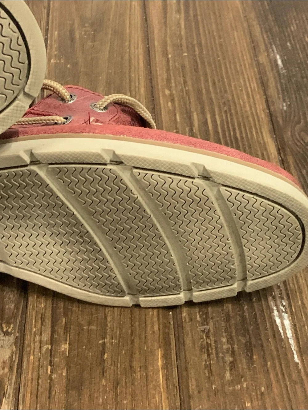 Sperry Distressed Red Leather Boat Shoes with Tan Laces